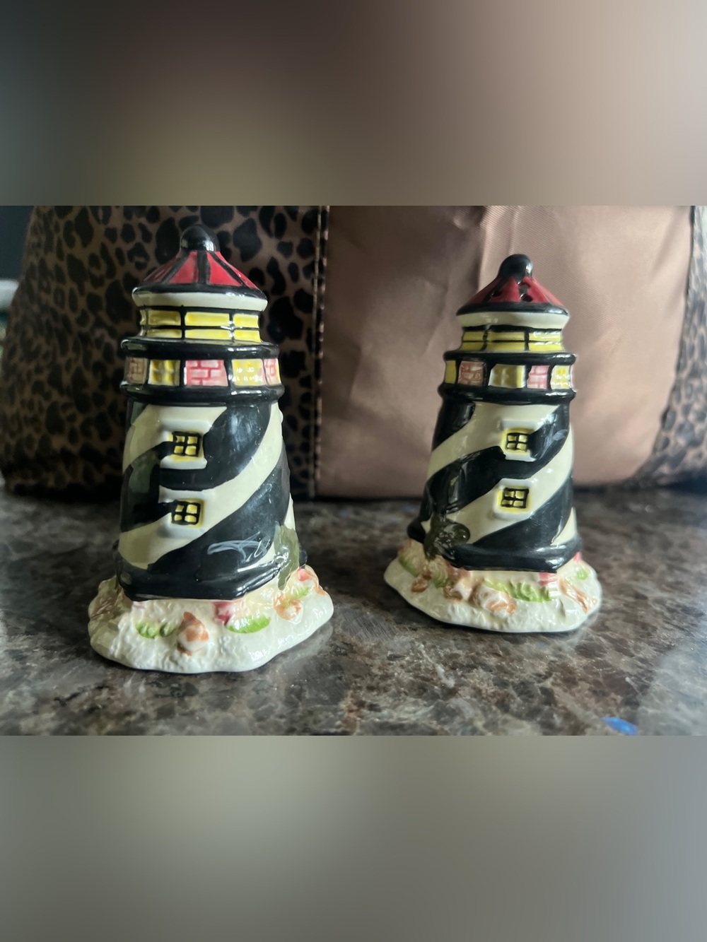 Unbranded Red and Yellow Striped Lighthouse Salt & Pepper Shakers